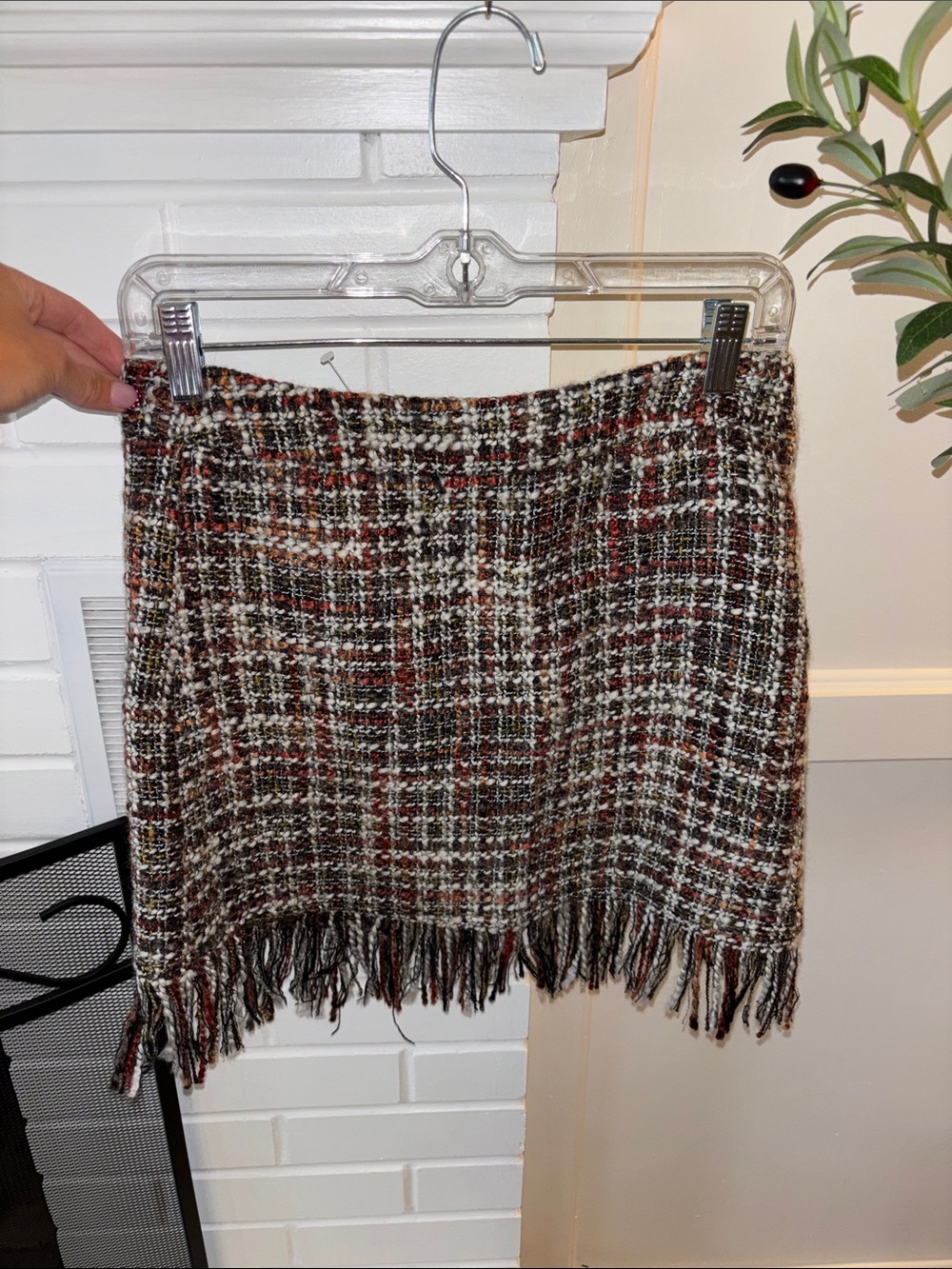 Versona Brown Plaid Fringe Mini Skirt- NWT